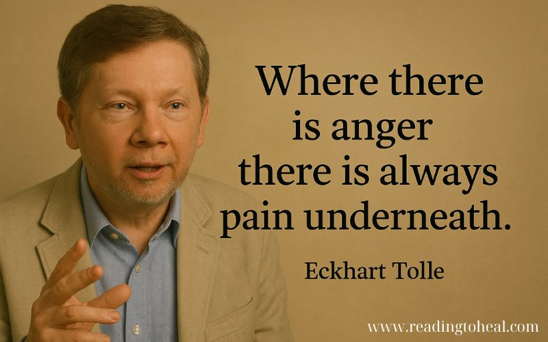 Eckhart Tolle explaining a concept with a quote about anger and pain