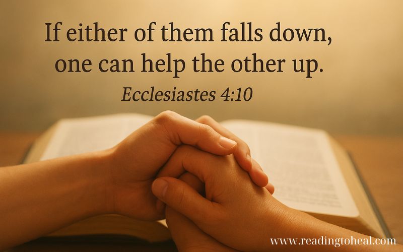 People sharing a meal with an open Bible showing 1 Corinthians 10:31 about the glory of God.