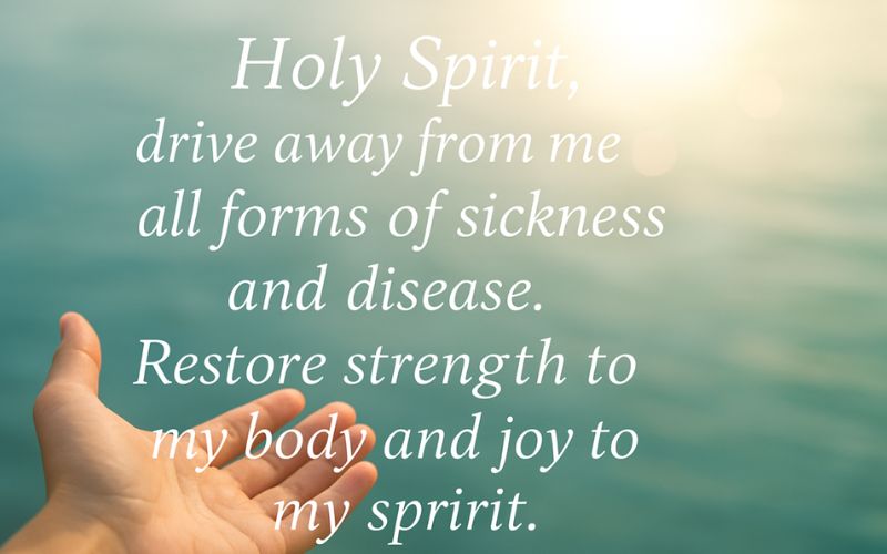 A prayer quote image asking God for healing power to mend what is broken, featuring a serene green forest background.