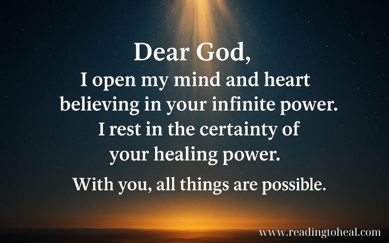 A spiritual quote image with a prayer to the Lord of Heaven about resting under His wings of love, featuring a peaceful sunlit forest background.