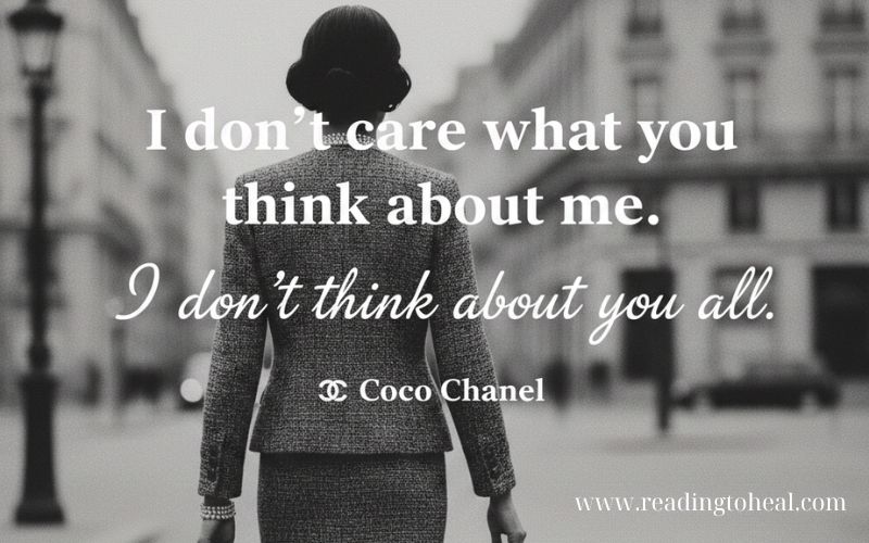 Short inspirational quote for women by Coco Chanel in black and white style.