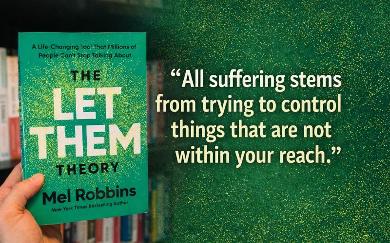 Quote from The Let Them Theory by Mel Robbins about suffering and control over things beyond your reach
